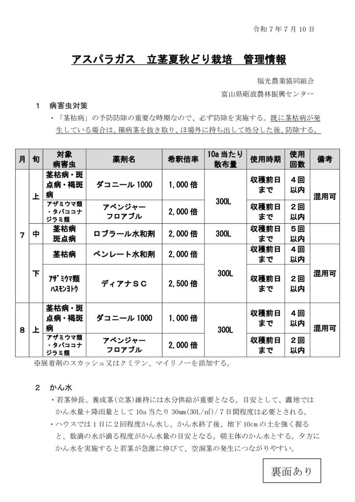 thumbnail of R7.07.10ｱｽﾊﾟﾗ夏秋どり管理情報(7月)